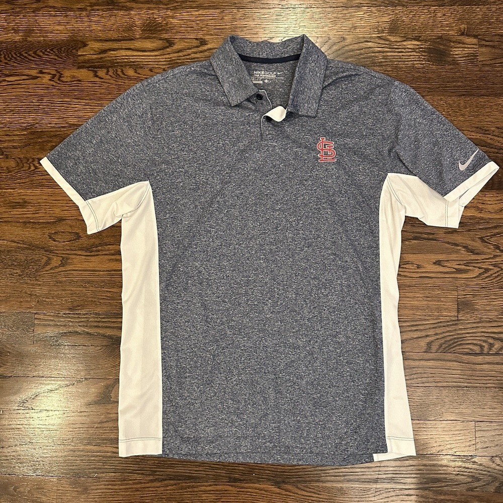 Nike Polo Shirt Mens Large Blue St. Louis Cardinals Dri-FIT Tour Performance
